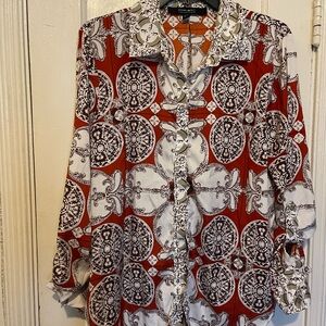 Medallion Print Button-Up Blouse